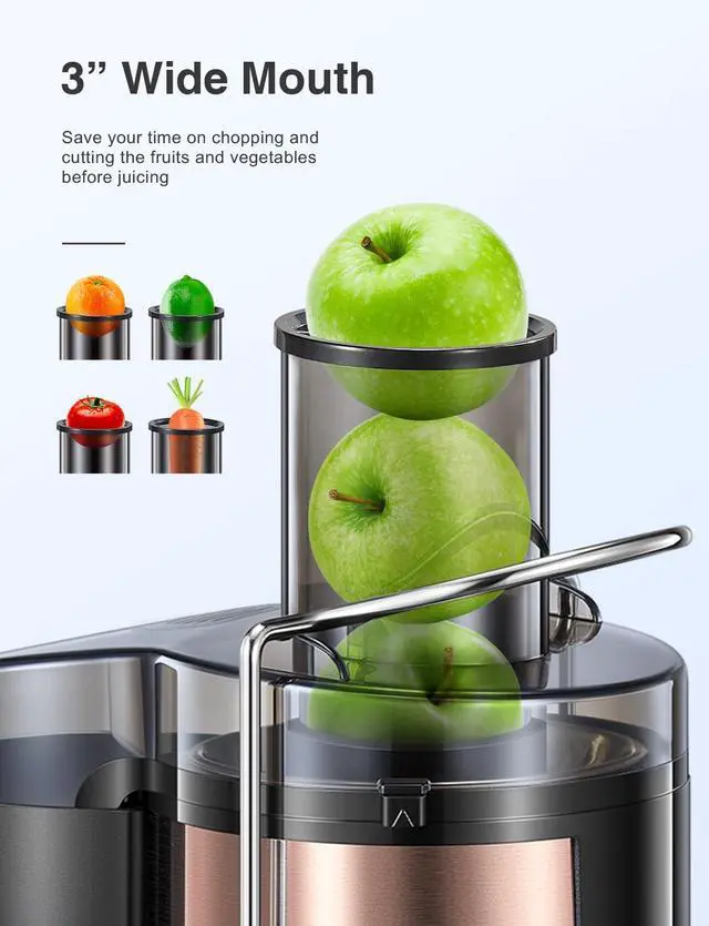 Alt view image 3 of 7 - QCen 800W Juicer Machine Rose Gold and 6PCS Glass Bottle Bundle