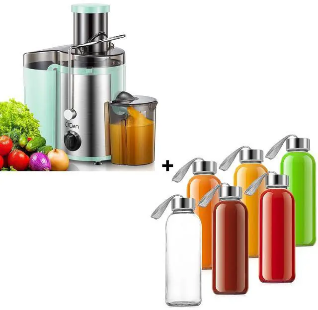 Main image of QCen Centrifugal Juicer Machine Aqua and 6PCS Glass Bottle Bundle