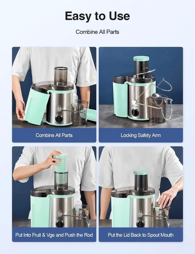 Alt view image 7 of 7 - QCen Centrifugal Juicer Machine Aqua and 6PCS Glass Bottle Bundle