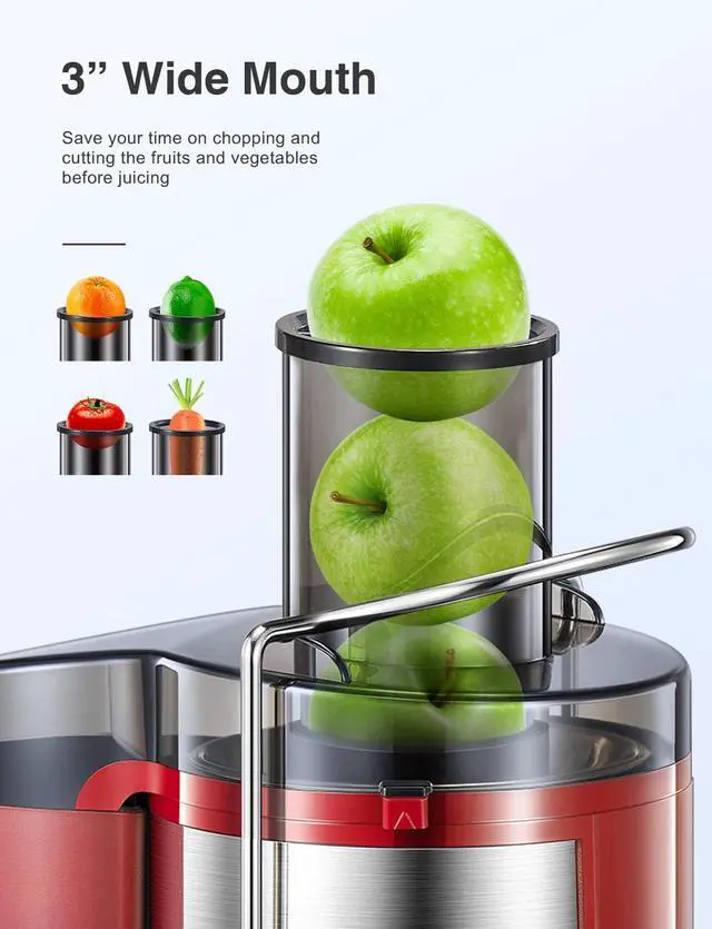 Alt view image 2 of 7 - QCen Centrifugal Juicer Machine Red and 6PCS Glass Bottle Bundle