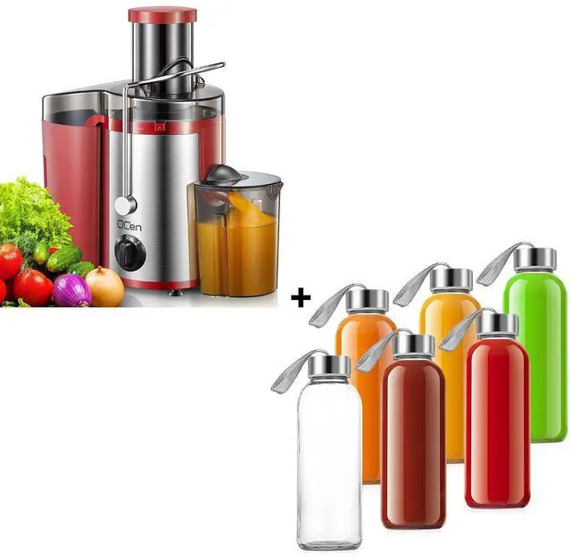 Main image of QCen Centrifugal Juicer Machine Red and 6PCS Glass Bottle Bundle