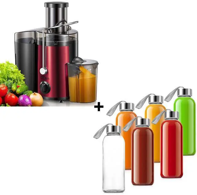 Main image of QCen Centrifugal Juicer Machine Metallic Red and 6PCS Glass Bottle Bundle