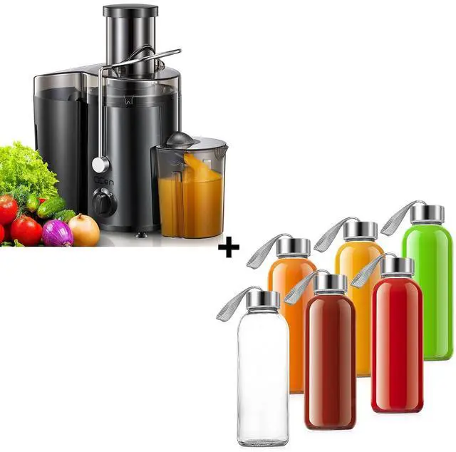 Main image of QCen Centrifugal Juicer Machine Metallic Black and 6PCS Glass Bottle Bundle