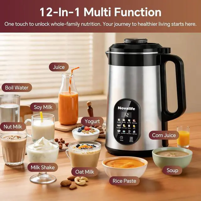 Alt view image 2 of 7 - 12 in 1 Nut Milk Maker Machine, 50oz Soy Milk Maker Blender, Homemade Soy Milk, Oat Milk, Juice, Almond Milk, Plant Based and Non Dairy Beverages,12H Delay Start/Self Cleaning/Keep Warm, Silver