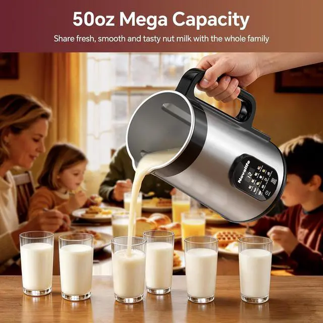 Alt view image 3 of 7 - 12 in 1 Nut Milk Maker Machine, 50oz Soy Milk Maker Blender, Homemade Soy Milk, Oat Milk, Juice, Almond Milk, Plant Based and Non Dairy Beverages,12H Delay Start/Self Cleaning/Keep Warm, Silver