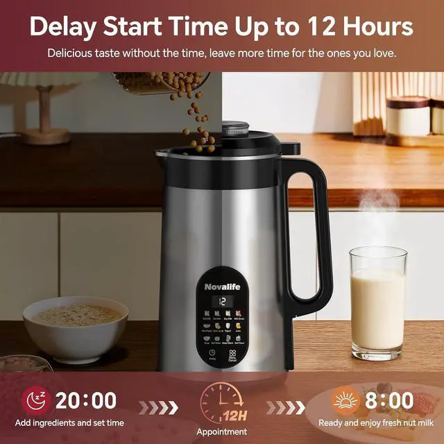 Alt view image 4 of 7 - 12 in 1 Nut Milk Maker Machine, 50oz Soy Milk Maker Blender, Homemade Soy Milk, Oat Milk, Juice, Almond Milk, Plant Based and Non Dairy Beverages,12H Delay Start/Self Cleaning/Keep Warm, Silver