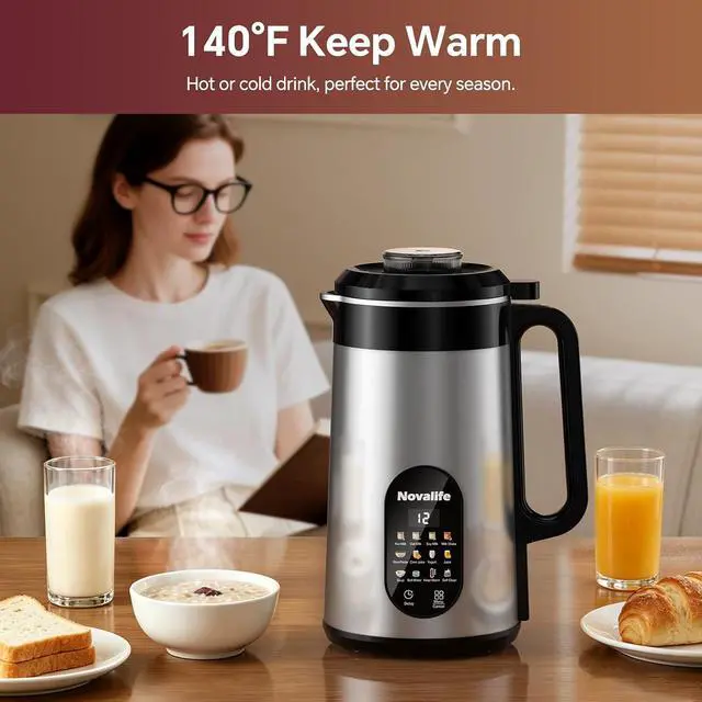 Alt view image 5 of 7 - 12 in 1 Nut Milk Maker Machine, 50oz Soy Milk Maker Blender, Homemade Soy Milk, Oat Milk, Juice, Almond Milk, Plant Based and Non Dairy Beverages,12H Delay Start/Self Cleaning/Keep Warm, Silver