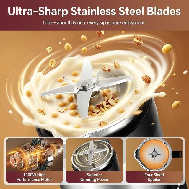 Alt view image 6 of 7 - 12 in 1 Nut Milk Maker Machine, 50oz Soy Milk Maker Blender, Homemade Soy Milk, Oat Milk, Juice, Almond Milk, Plant Based and Non Dairy Beverages,12H Delay Start/Self Cleaning/Keep Warm, Silver