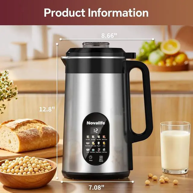 Alt view image 7 of 7 - 12 in 1 Nut Milk Maker Machine, 50oz Soy Milk Maker Blender, Homemade Soy Milk, Oat Milk, Juice, Almond Milk, Plant Based and Non Dairy Beverages,12H Delay Start/Self Cleaning/Keep Warm, Silver