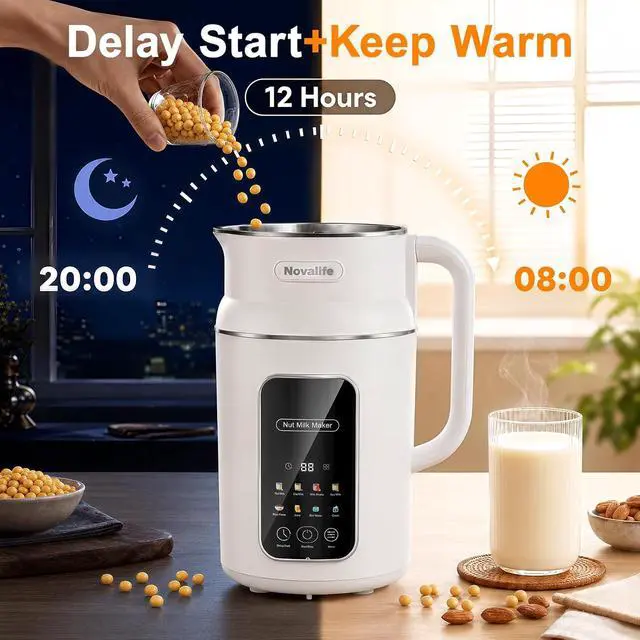 Alt view image 2 of 6 - 8-in-1 Nut Milk Maker Multi-Functional Soy Milk Maker with Large Touch Display for Nuts, Oat, Soy, Juice & Smoothie, Large Capacity Blender 12H Delay/Keep Warm/Self Cleaning, White