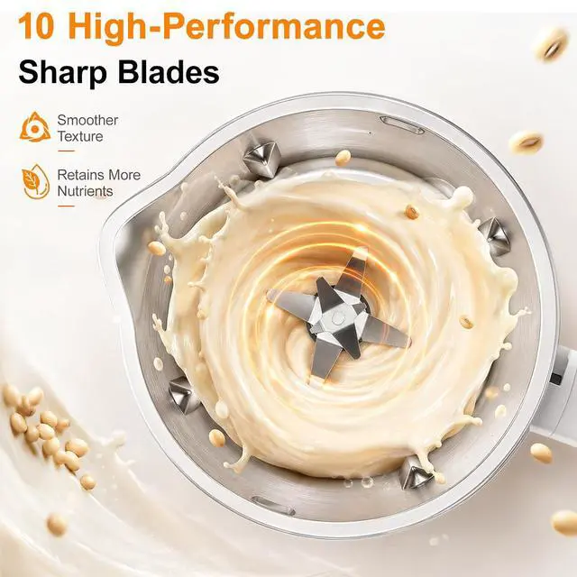 Alt view image 3 of 6 - 8-in-1 Nut Milk Maker Multi-Functional Soy Milk Maker with Large Touch Display for Nuts, Oat, Soy, Juice & Smoothie, Large Capacity Blender 12H Delay/Keep Warm/Self Cleaning, White