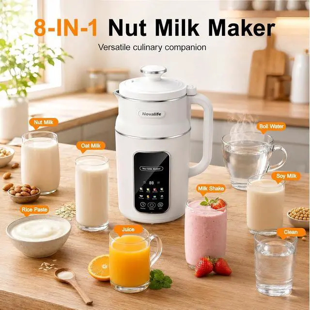 Alt view image 4 of 6 - 8-in-1 Nut Milk Maker Multi-Functional Soy Milk Maker with Large Touch Display for Nuts, Oat, Soy, Juice & Smoothie, Large Capacity Blender 12H Delay/Keep Warm/Self Cleaning, White