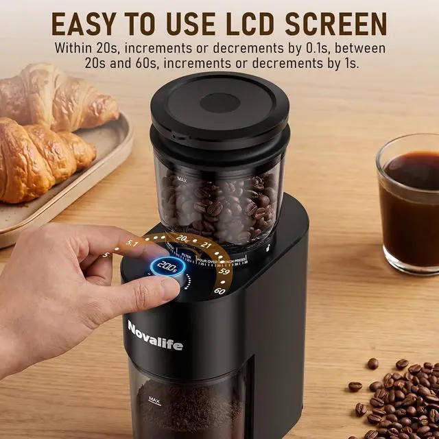 Alt view image 3 of 7 - Coffee Grinder, Electric Coffee Bean Grinder with Anti-Static Design, 38 Settings Burr Grinder, 60S Timer, Espresso Grinder Compact & Quiet for Home Use, Easy Clean & Memory Function, Black