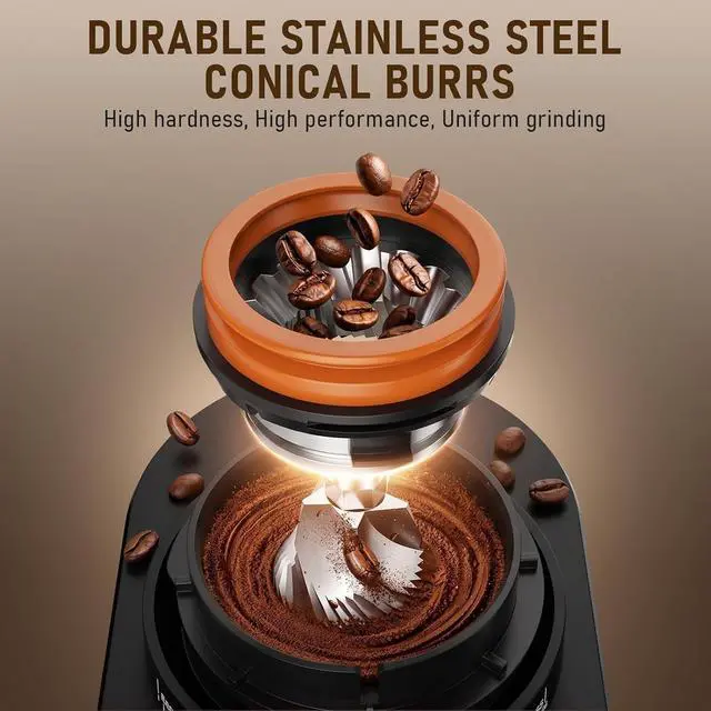 Alt view image 4 of 7 - Coffee Grinder, Electric Coffee Bean Grinder with Anti-Static Design, 38 Settings Burr Grinder, 60S Timer, Espresso Grinder Compact & Quiet for Home Use, Easy Clean & Memory Function, Black