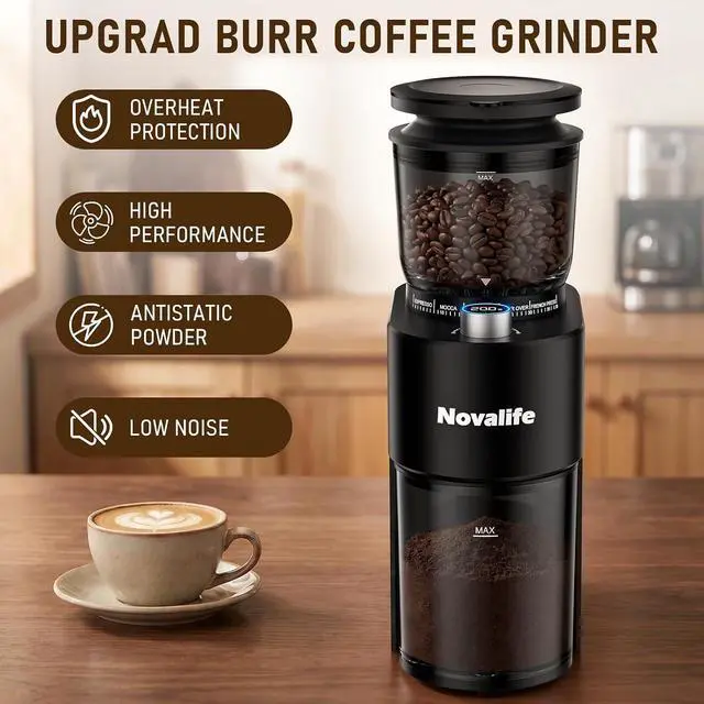 Alt view image 7 of 7 - Coffee Grinder, Electric Coffee Bean Grinder with Anti-Static Design, 38 Settings Burr Grinder, 60S Timer, Espresso Grinder Compact & Quiet for Home Use, Easy Clean & Memory Function, Black
