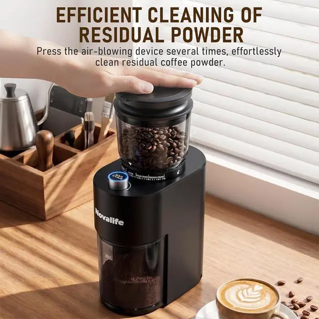 Alt view image 6 of 7 - Coffee Grinder, Electric Coffee Bean Grinder with Anti-Static Design, 38 Settings Burr Grinder, 60S Timer, Espresso Grinder Compact & Quiet for Home Use, Easy Clean & Memory Function, Black