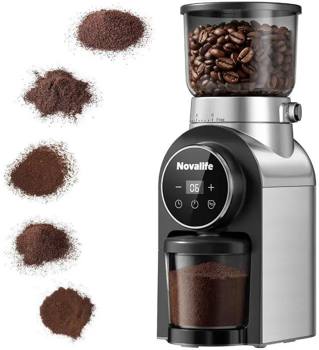 Main image of Electric Coffee Grinder, Burr Coffee Beans Grinder with 30 Grinding Settings, Burr Mill Grinder for Home Use, Touchscreen Adjustable 2-10 Cups or 40-Second Timer, Stainless Steel