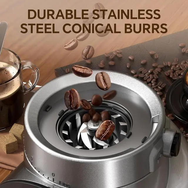Alt view image 4 of 7 - Electric Coffee Grinder, Burr Coffee Beans Grinder with 30 Grinding Settings, Burr Mill Grinder for Home Use, Touchscreen Adjustable 2-10 Cups or 40-Second Timer, Stainless Steel