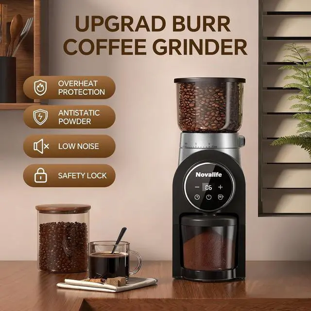 Alt view image 7 of 7 - Electric Coffee Grinder, Burr Coffee Beans Grinder with 30 Grinding Settings, Burr Mill Grinder for Home Use, Touchscreen Adjustable 2-10 Cups or 40-Second Timer, Stainless Steel