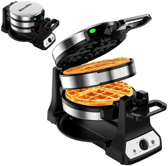Main image of Waffle Maker, 1400W Belgian Waffle Maker, Double Waffle Iron 180° Flip, Rotating Nonstick Plates, Adjustable Browning Control, Locking Buckle & Cool Touch Handle, Removable Drip Tray, Stainless Steel