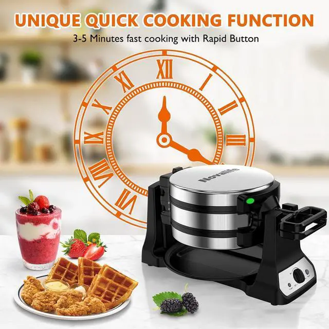 Alt view image 3 of 7 - Waffle Maker, 1400W Belgian Waffle Maker, Double Waffle Iron 180° Flip, Rotating Nonstick Plates, Adjustable Browning Control, Locking Buckle & Cool Touch Handle, Removable Drip Tray, Stainless Steel