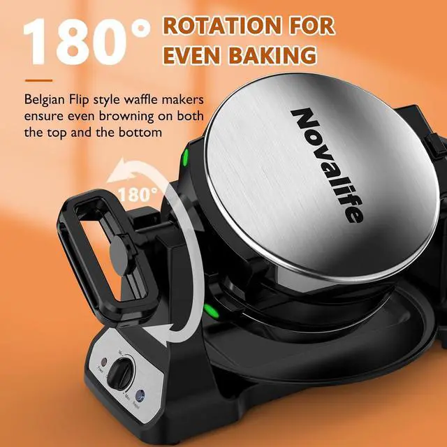 Alt view image 5 of 7 - Waffle Maker, 1400W Belgian Waffle Maker, Double Waffle Iron 180° Flip, Rotating Nonstick Plates, Adjustable Browning Control, Locking Buckle & Cool Touch Handle, Removable Drip Tray, Stainless Steel