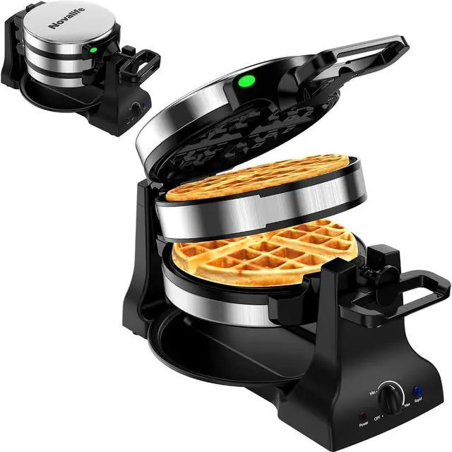 Main image of Waffle Maker, 1400W Belgian Waffle Maker, Double Waffle Iron 180° Flip, Rotating Nonstick Plates, Adjustable Browning Control, Locking Buckle & Cool Touch Handle, Removable Drip Tray, Stainless Steel
