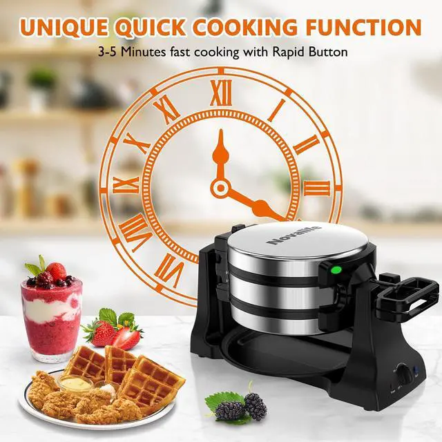Alt view image 3 of 7 - Waffle Maker, 1400W Belgian Waffle Maker, Double Waffle Iron 180° Flip, Rotating Nonstick Plates, Adjustable Browning Control, Locking Buckle & Cool Touch Handle, Removable Drip Tray, Stainless Steel