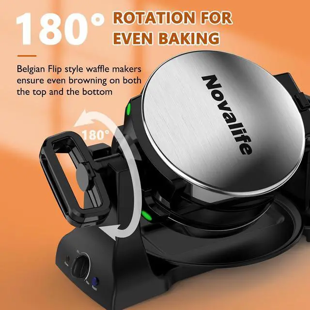 Alt view image 4 of 7 - Waffle Maker, 1400W Belgian Waffle Maker, Double Waffle Iron 180° Flip, Rotating Nonstick Plates, Adjustable Browning Control, Locking Buckle & Cool Touch Handle, Removable Drip Tray, Stainless Steel
