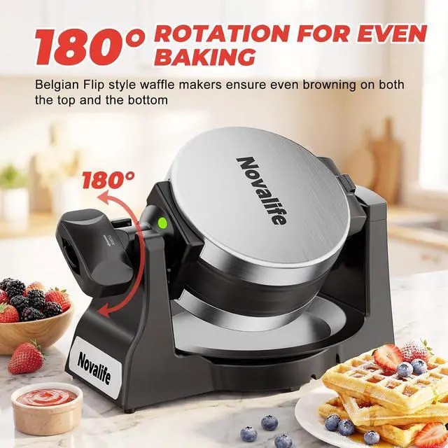Alt view image 4 of 7 - Waffle Maker, 1400W Belgian Waffle Maker, Double Waffle Iron 180° Flip, 8 Slices, Rotating & Nonstick Plates, Removable Drip Tray Easy to Clean, Locking Buckle & Cool Touch Handle