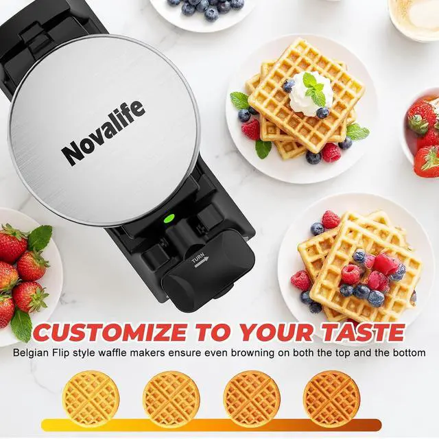 Alt view image 5 of 7 - Waffle Maker, 1400W Belgian Waffle Maker, Double Waffle Iron 180° Flip, 8 Slices, Rotating & Nonstick Plates, Removable Drip Tray Easy to Clean, Locking Buckle & Cool Touch Handle