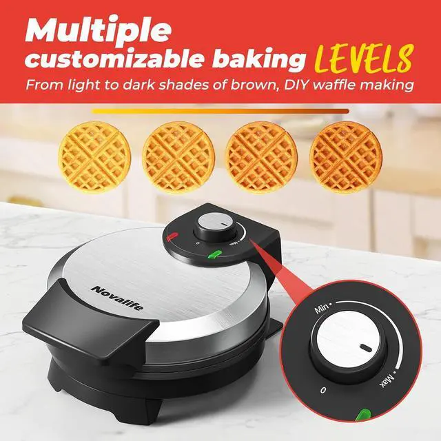 Alt view image 3 of 7 - Waffle Maker, 7 Round Classic Belgian Waffle Iron, Adjustable Browning Control, Easy-Clean Nonstick Plates & Cool Touch Handle, Space Saving Storage, Stainless Steel