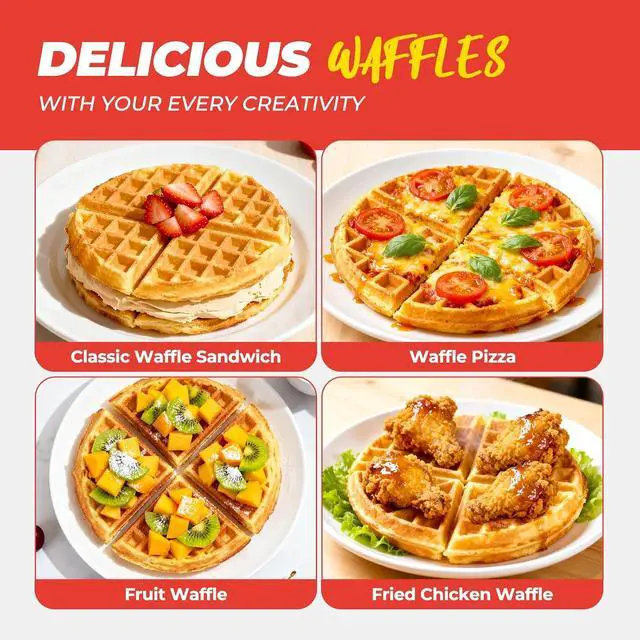 Alt view image 5 of 7 - Waffle Maker, 7 Round Classic Belgian Waffle Iron, Adjustable Browning Control, Easy-Clean Nonstick Plates & Cool Touch Handle, Space Saving Storage, Stainless Steel