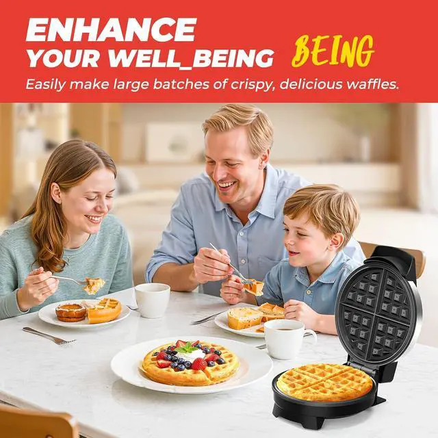 Alt view image 6 of 7 - Waffle Maker, 7 Round Classic Belgian Waffle Iron, Adjustable Browning Control, Easy-Clean Nonstick Plates & Cool Touch Handle, Space Saving Storage, Stainless Steel