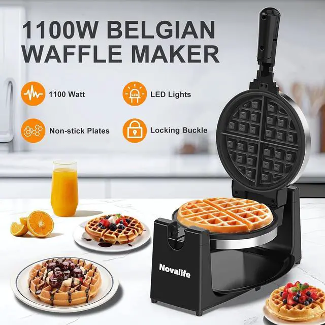 Alt view image 2 of 7 - Waffle Maker, Rotating Belgian Waffle Maker, 180° Flip Waffle Iron, Non-Stick Plate, Adjustable Browning Control, Foldable Cool Touch Handle, Removable Drip Tray, Space Saving Storage, Stainless Steel