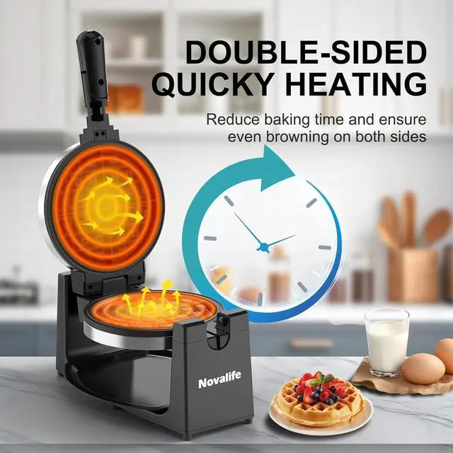 Alt view image 3 of 7 - Waffle Maker, Rotating Belgian Waffle Maker, 180° Flip Waffle Iron, Non-Stick Plate, Adjustable Browning Control, Foldable Cool Touch Handle, Removable Drip Tray, Space Saving Storage, Stainless Steel