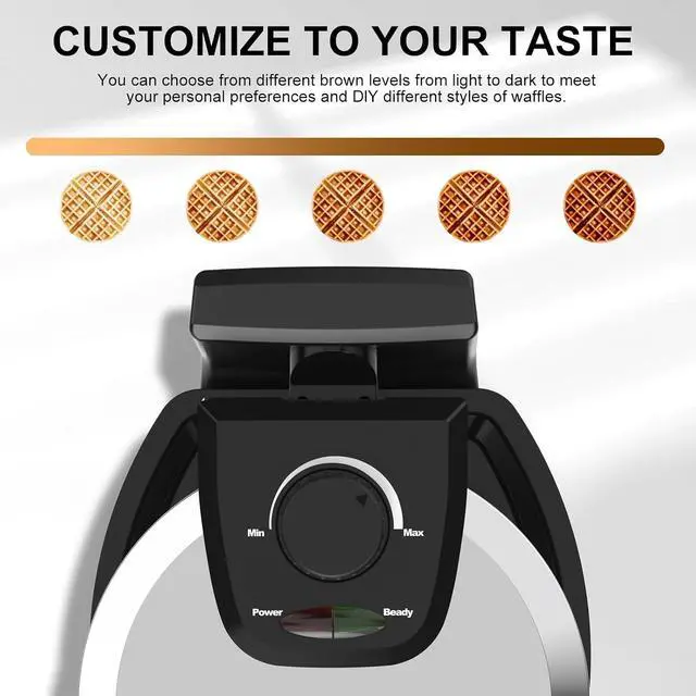 Alt view image 6 of 7 - Waffle Maker, Rotating Belgian Waffle Maker, 180° Flip Waffle Iron, Non-Stick Plate, Adjustable Browning Control, Foldable Cool Touch Handle, Removable Drip Tray, Space Saving Storage, Stainless Steel