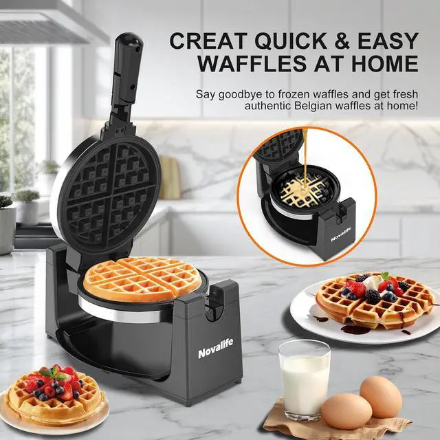 Alt view image 7 of 7 - Waffle Maker, Rotating Belgian Waffle Maker, 180° Flip Waffle Iron, Non-Stick Plate, Adjustable Browning Control, Foldable Cool Touch Handle, Removable Drip Tray, Space Saving Storage, Stainless Steel