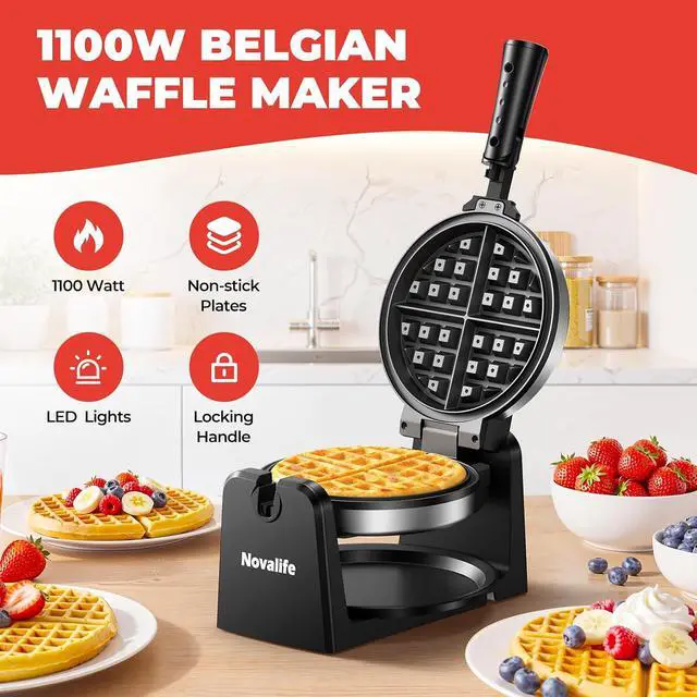 Alt view image 2 of 7 - Waffle Maker, Rotating Belgian Waffle Maker, 180° Flip Waffle Iron, Non-Stick Plate, Adjustable Browning Control, Foldable Cool Touch Handle, Removable Drip Tray, Space Saving Storage, Stainless Steel