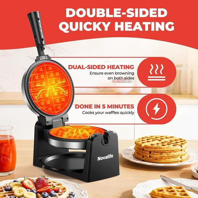 Alt view image 3 of 7 - Waffle Maker, Rotating Belgian Waffle Maker, 180° Flip Waffle Iron, Non-Stick Plate, Adjustable Browning Control, Foldable Cool Touch Handle, Removable Drip Tray, Space Saving Storage, Stainless Steel