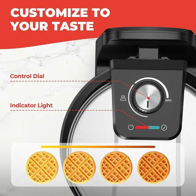 Alt view image 5 of 7 - Waffle Maker, Rotating Belgian Waffle Maker, 180° Flip Waffle Iron, Non-Stick Plate, Adjustable Browning Control, Foldable Cool Touch Handle, Removable Drip Tray, Space Saving Storage, Stainless Steel