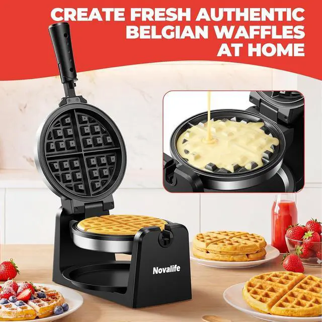 Alt view image 7 of 7 - Waffle Maker, Rotating Belgian Waffle Maker, 180° Flip Waffle Iron, Non-Stick Plate, Adjustable Browning Control, Foldable Cool Touch Handle, Removable Drip Tray, Space Saving Storage, Stainless Steel