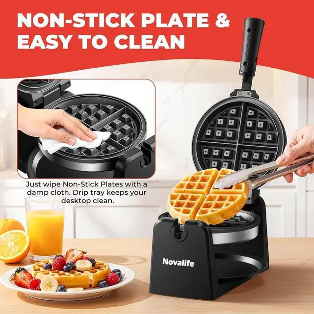 Alt view image 6 of 7 - Waffle Maker, Rotating Belgian Waffle Maker, 180° Flip Waffle Iron, Non-Stick Plate, Adjustable Browning Control, Foldable Cool Touch Handle, Removable Drip Tray, Space Saving Storage, Stainless Steel
