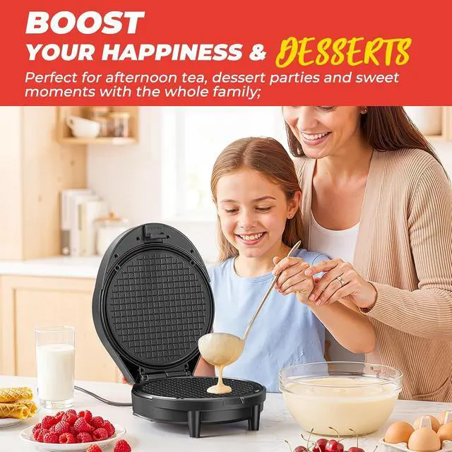 Alt view image 6 of 7 - Waffle Cone Maker and Ice Cream Cone Maker with Cone Roller, 1000W Double Side Even Heating Thin Waffle Maker, Makes Crispy Waffle Cones, 7.5" Nonstick Plate Egg Roll Maker, Easy to Clean, Black