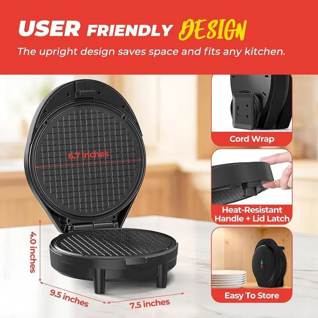 Alt view image 7 of 7 - Waffle Cone Maker and Ice Cream Cone Maker with Cone Roller, 1000W Double Side Even Heating Thin Waffle Maker, Makes Crispy Waffle Cones, 7.5" Nonstick Plate Egg Roll Maker, Easy to Clean, Black