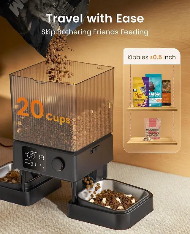 Alt view image 4 of 7 - Automatic Cat Feeder & 2 Replacement Stainless Steel Bowls