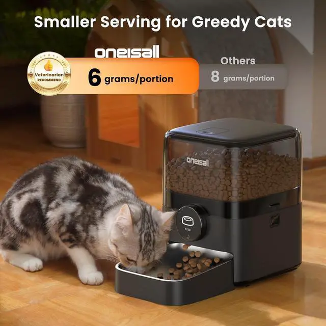Alt view image 2 of 7 - PF05 Automatic Cat Feeder, 12 Cups/3L Programmable Cat Food Dispenser, Timed Feeders for Dry Food, Black