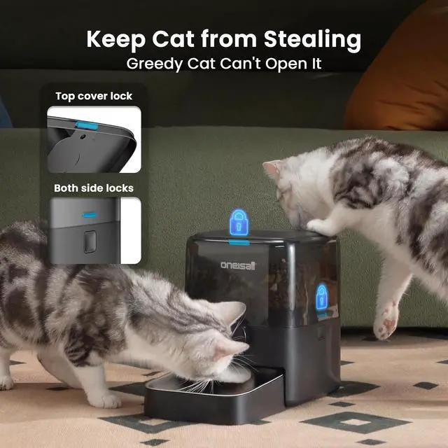 Alt view image 4 of 7 - PF05 Automatic Cat Feeder, 12 Cups/3L Programmable Cat Food Dispenser, Timed Feeders for Dry Food, Black