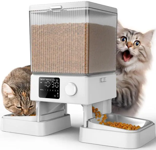 Main image of Automatic Cat Feeder for 2 Cats Pets, Timed Cat Food Dispenser | 20 Cups/5L, Prevent Fighting, Precise Portion, Balanced Dispense, Non-Slip & Stable, Voice Recorder, Stainless Steel Bowls