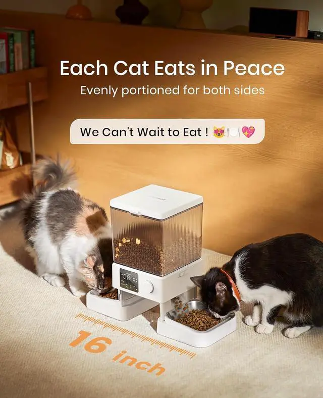 Alt view image 2 of 7 - Automatic Cat Feeder for 2 Cats Pets, Timed Cat Food Dispenser | 20 Cups/5L, Prevent Fighting, Precise Portion, Balanced Dispense, Non-Slip & Stable, Voice Recorder, Stainless Steel Bowls